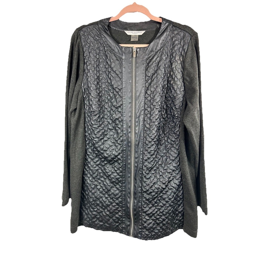 Peter Nygard 1X Black Moto Cardigan Jacket Textured Faux Leather Edgy Chic Goth‎